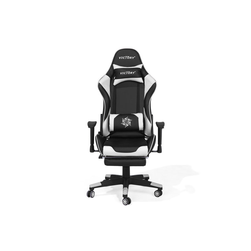 Symple Stuff Spielberg Reclining Faux Leather Swiveling PC & Racing Game Chair with Footrest, White/Black