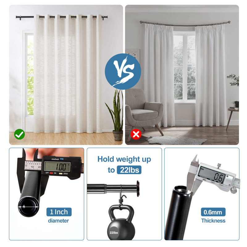 Tringle à rideaux double réglable Isaias, Noir, H 1 po x l 120 po x P 1 po