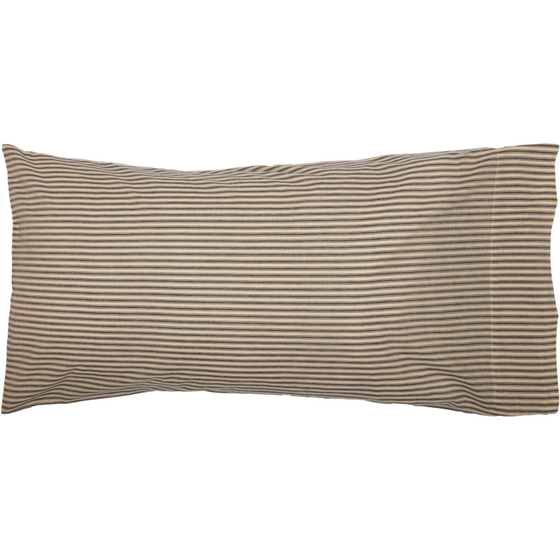 King Size Charcoal and Creme Cotton Striped Pillowcase Set