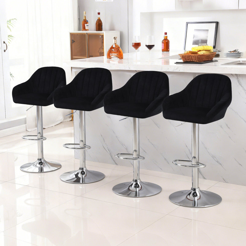 Swivel Upholstered Adjustable Height Counter Stool with Metal Frame, Black