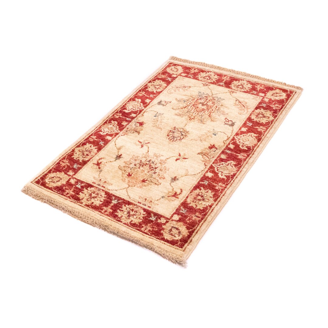 Handgefertigter Flachgewebe-Teppich Defries aus Wolle in Beige/Rot