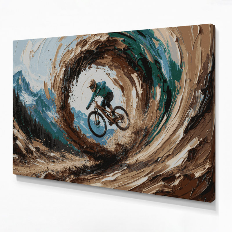 Sports, vélo de montagne sur toile brune, H 20 po x l 30 po