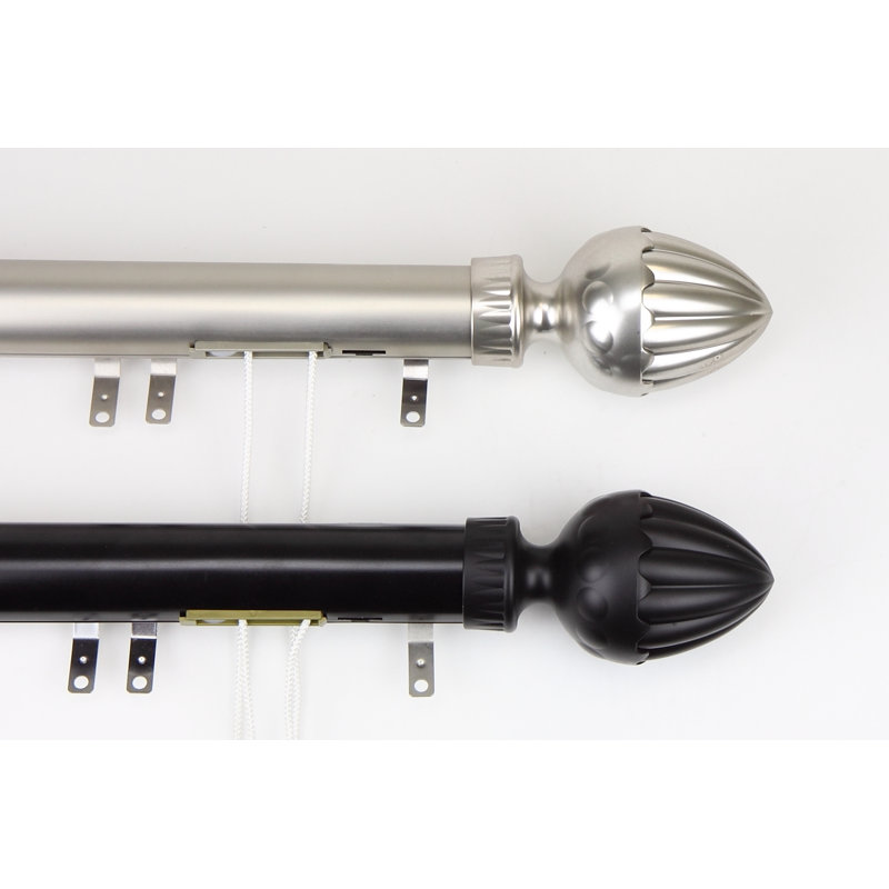 Elite Traverse Acorn Centre ouvert Rideau Rod et Set Hardware, 66" - 120" W, Nickel satiné