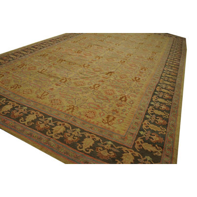 1890s Yellow Floral Antique Indian Amritsar Rug 11'9"x19'6" Wool Carpet Knotted