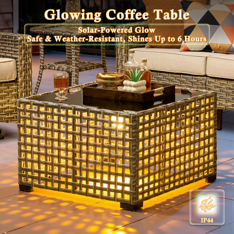 6 - Person Outdoor Seating Group With Cushions And Solar Powered Coffee Table, Beige
