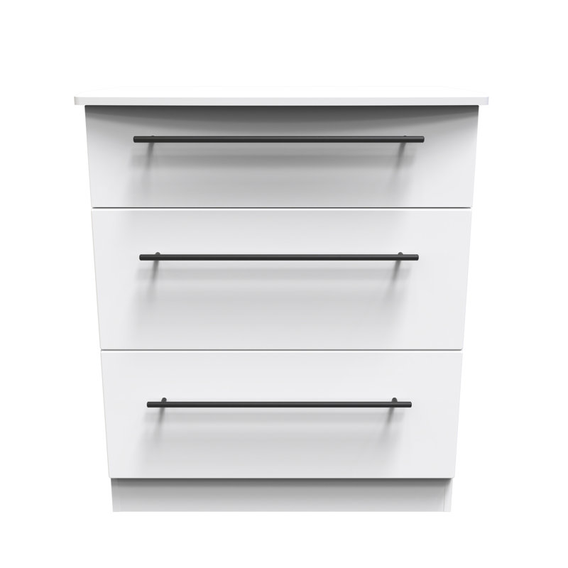 Fully Assembled Malicia 3 Drawer 76.5Cm W Chest of Drawers, White Ash