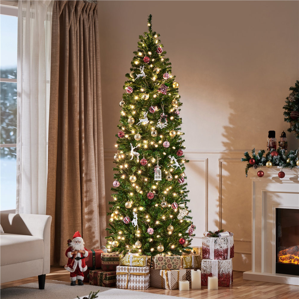 Nyle Pencil Pre-Lit Spruce Christmas Tree, 7.5', Pre-Lit