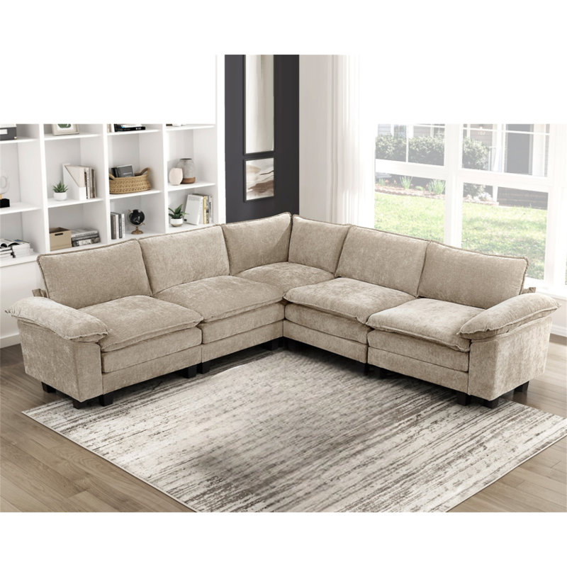 Ensemble de canapé modulaire 5 pièces Modern Contemporary, Tissu taupe