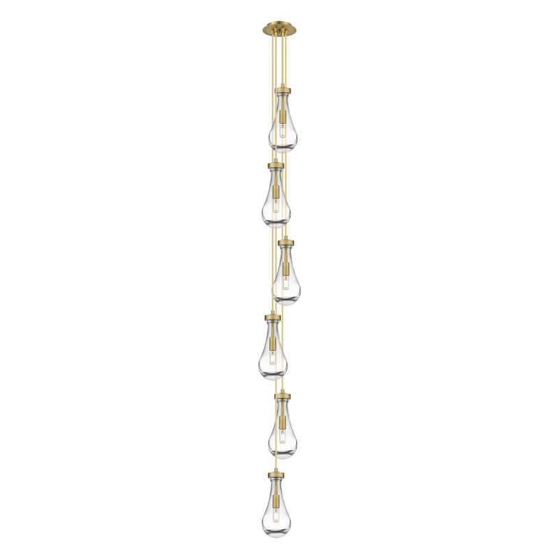 Luminaire suspendu grappe 6 lumières Pont, Laiton brossé, Transparent