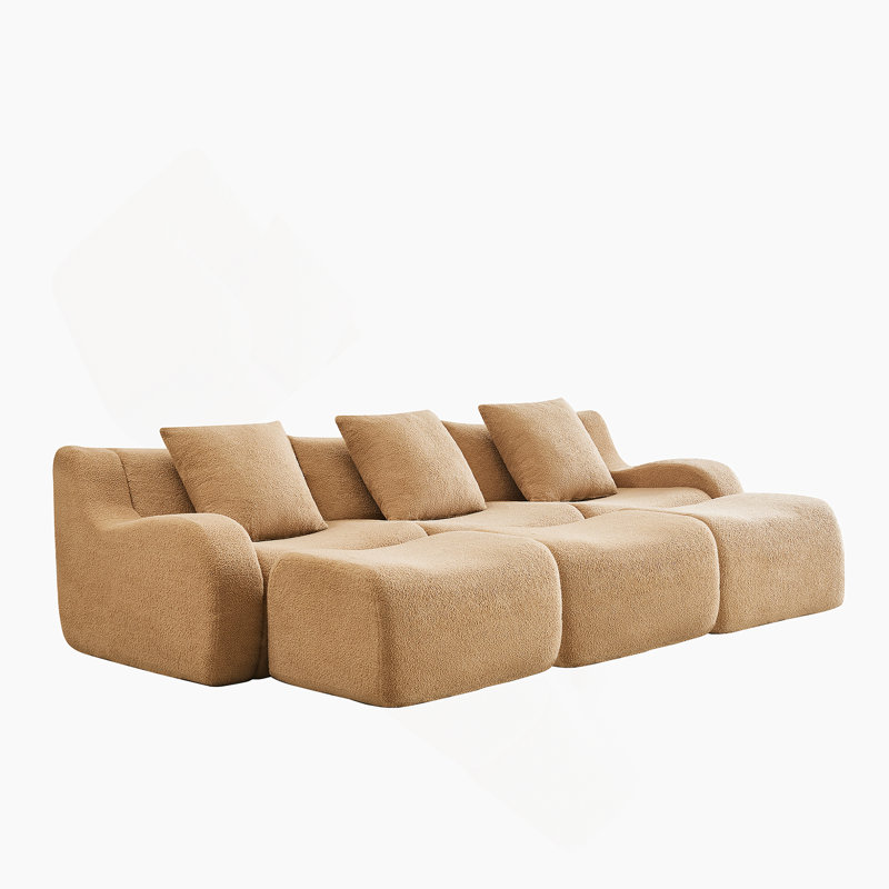 Canapé à trois places sans os avec tissu en peluche de haute qualité, sans assemblage, accoudoirs courbés, conception antidérapante et caractéristiques ergonomiques