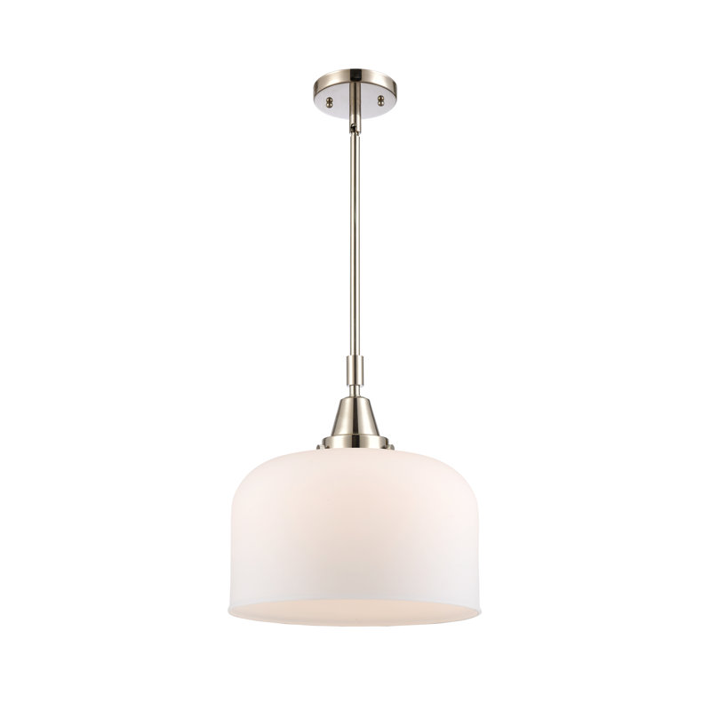 Luminaire suspendu 1 lumière à une cloche, Blanc mat, H 47,12 po x l 12 po x P 12 po, Nickel poli