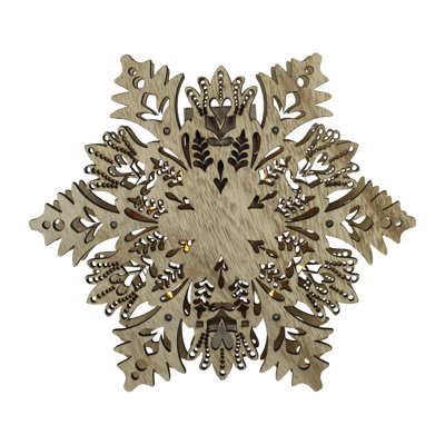 8.5" Lighted Brown Wooden Snowflake Christmas Tree Topper - Clear Lights