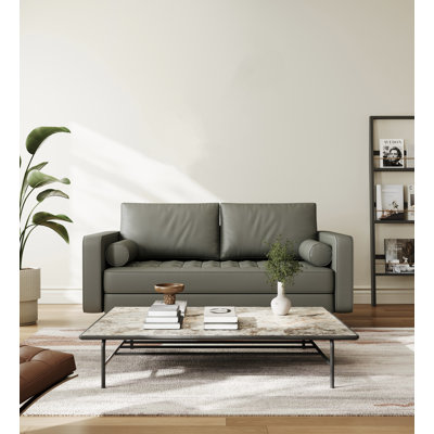 Bridgeview Leather Mid Century Modern Upholstered Square Arm Sofa or Loveseat