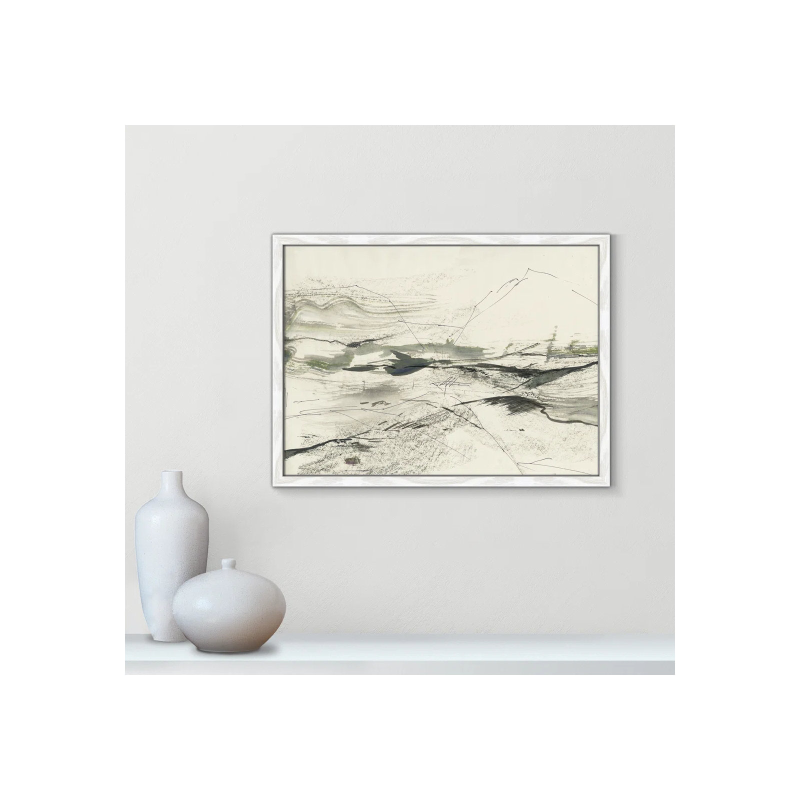Green Sketches by PI Studio, No Mat, White Slim Picture Framed, 17" H x 23" W x 0.75" D