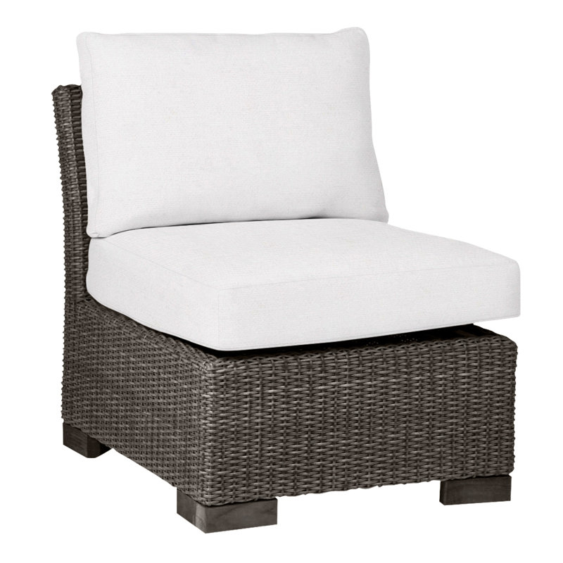 Club Patio Lounge Chair with Cushions, No Welt, Linen Snow, Black Walnut