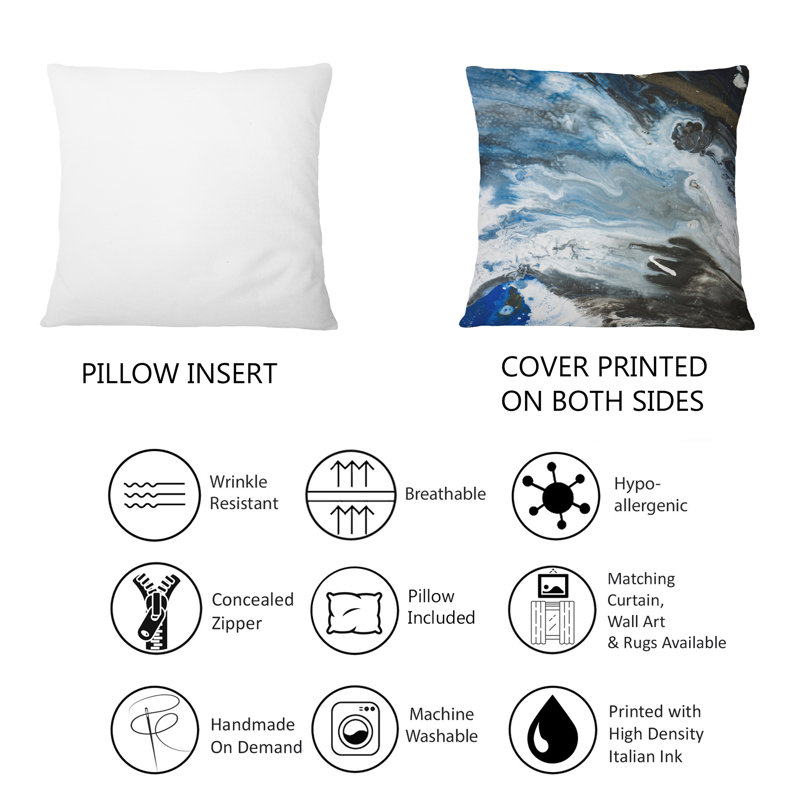 Coussin décoratif en marbre noir, blanc et bleu Art Uinivers