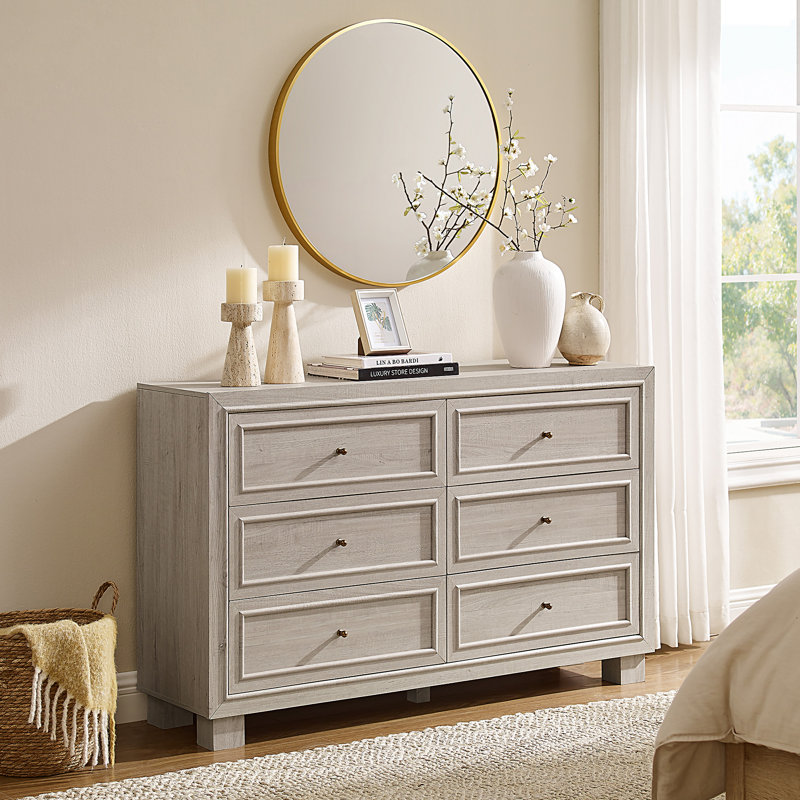 Commode 6 tiroirs 52,2 po, White Alder