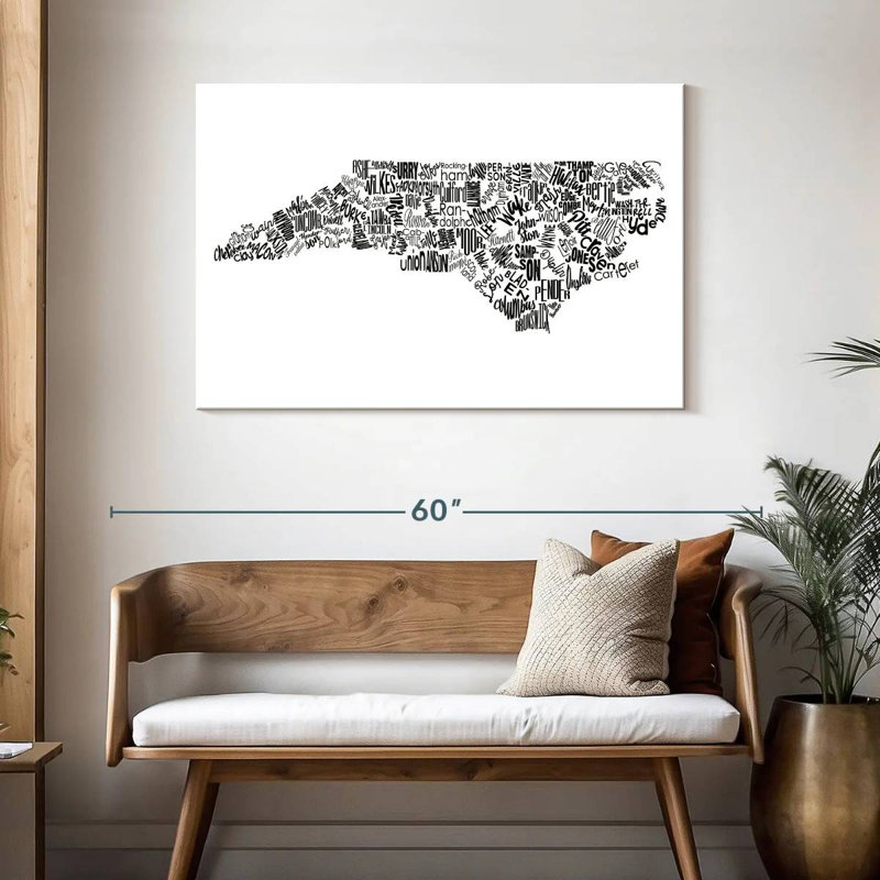 North Carolina Map Typography, 30" H x 45" W