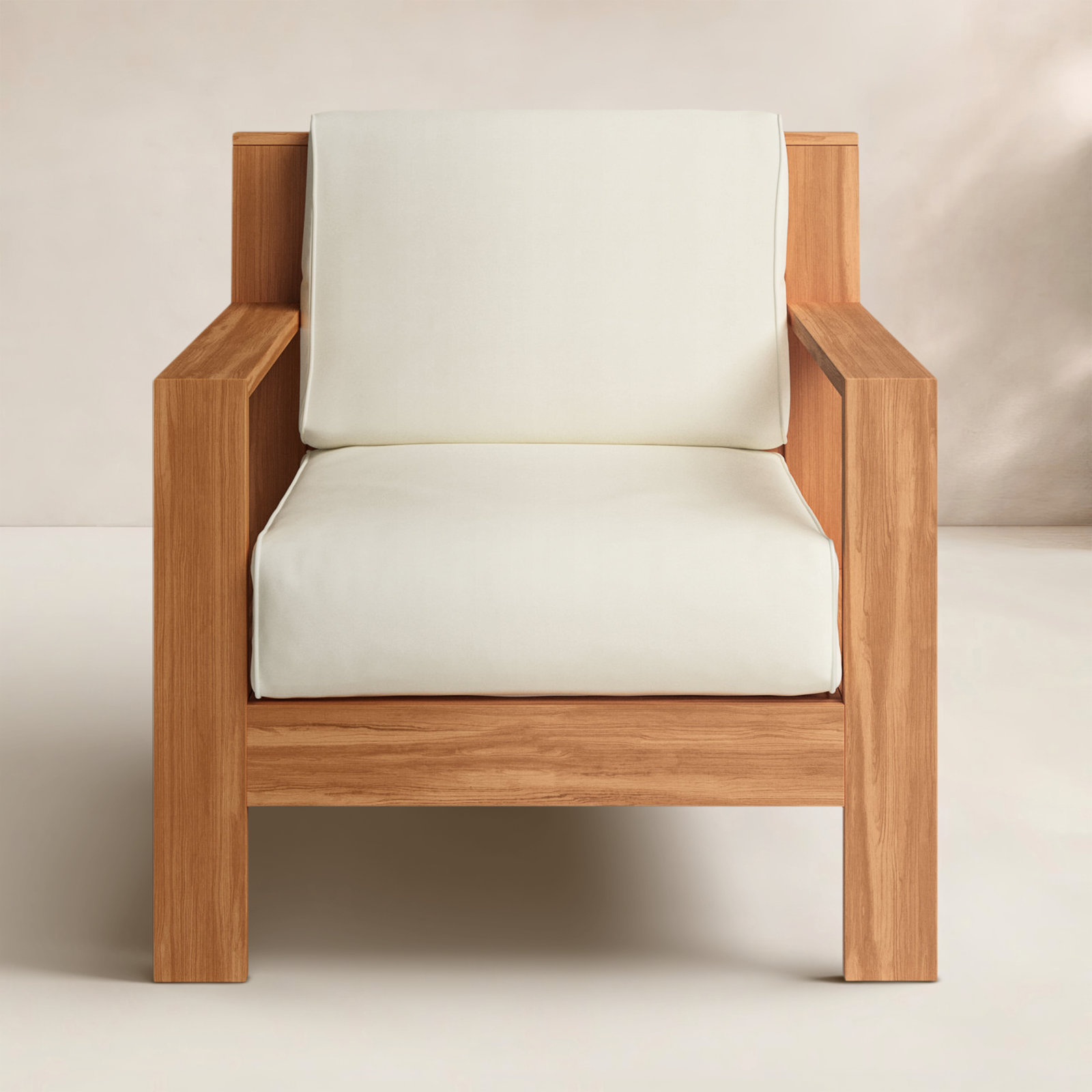 Chaney Teak Patio Chair with Sunbrella Cushions, Canvas Vellum Sunbrella® Canvas