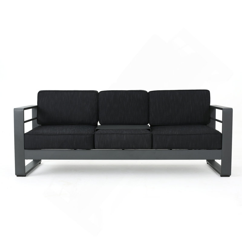 3 SEATER SOFA W/ METAL TRAY, Black Cushion/Dark Gray Frame