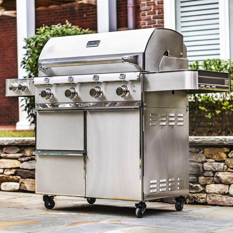 Saber 4-Burner Propane Gas Grill with Cabinet