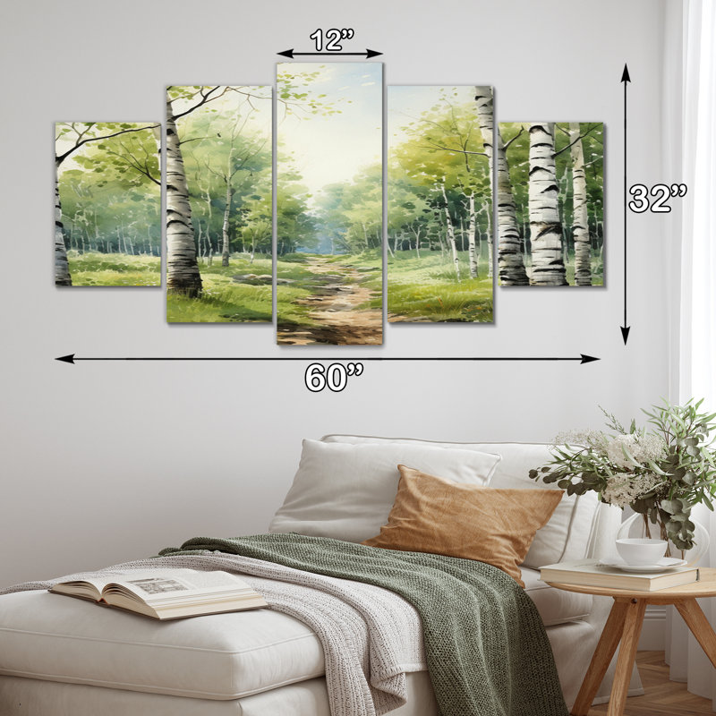 «Birch Woods Silent Woods I» sur toile, reproduction de 5 pièces