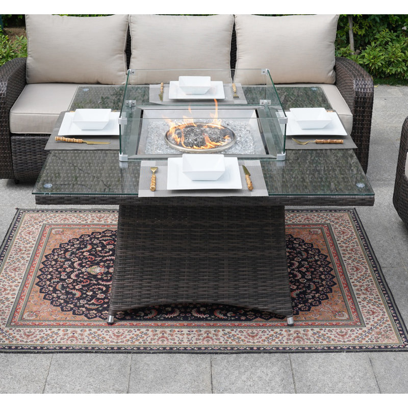 Bjana Square Aluminum Propane Smokeless Fire Pit Table with Hidden Fuel Tank
