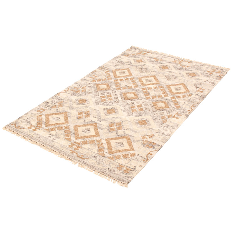 Tapis ivoire / gris clair en laine tissé à plat à la main Newmarket