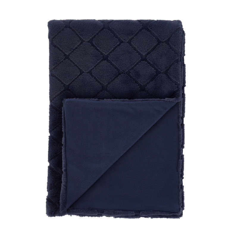 Cosy Diamond Faux Fur Soft 130x170cm Blanket Throw, Navy