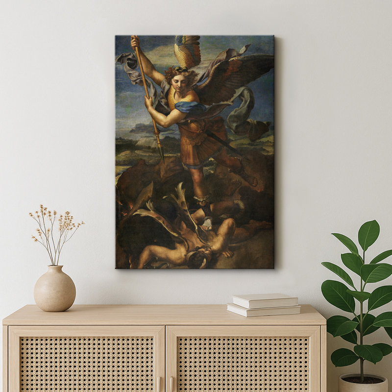 «Archangel Michael Defeating Satan», art baroque angélique, reproduction d'art sur toile encadrée, H 36 po x l 24 po x 1,5 po