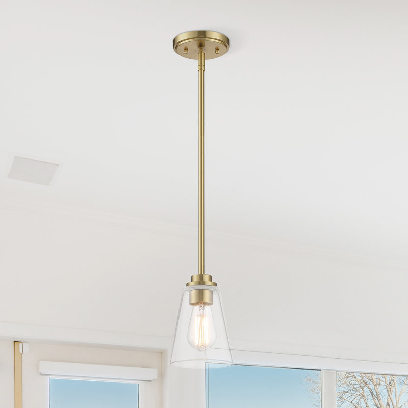 Lankford 1-Light Dimmable Single Pendant with Clear Glass, Brushed Gold