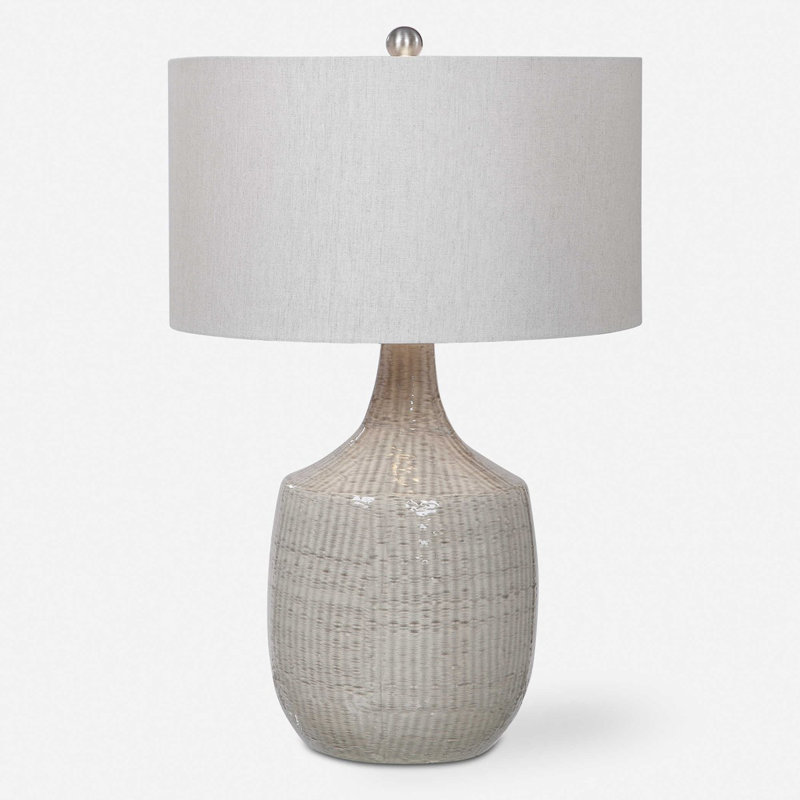 Light Gray Ceramic Table Lamp with Drum Shade