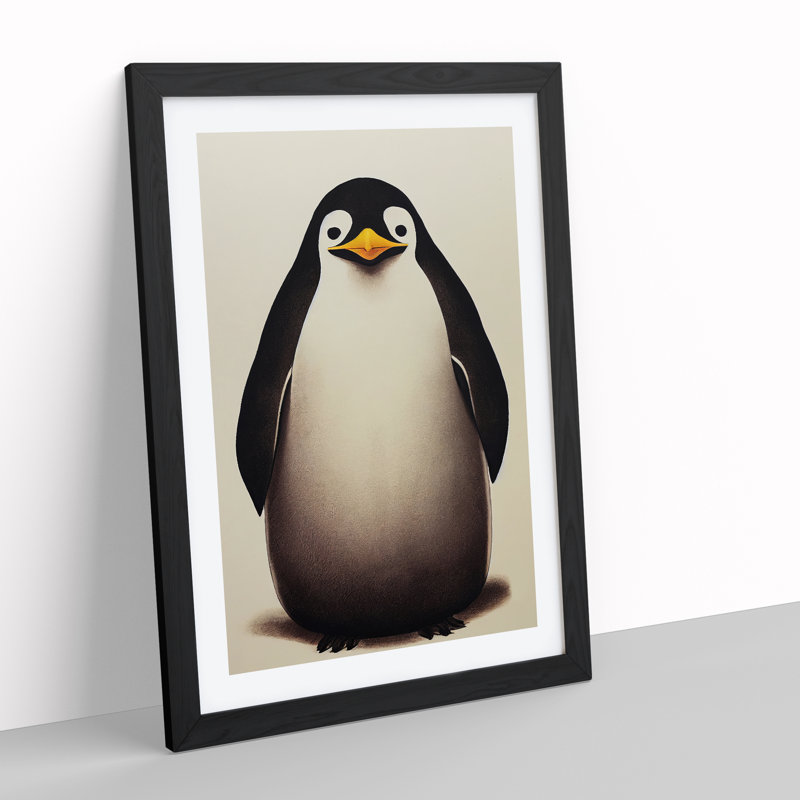 Sitting Penguin - Framed Print, Black, 64cm H x 46cm W x 2cm D