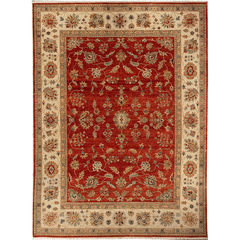 Tapis rouge et ivoire noué à la main de haute qualité