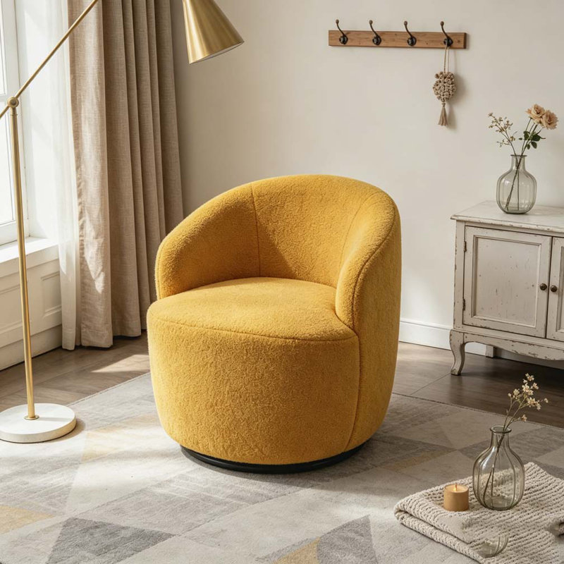 Fauteuil demi-tonneau avec fauteuil Teddy, Jaune