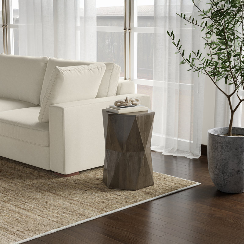 Mckinley 16"W Solid Mango Wood Contemporary Hexagonal Side Table, Ash Grey