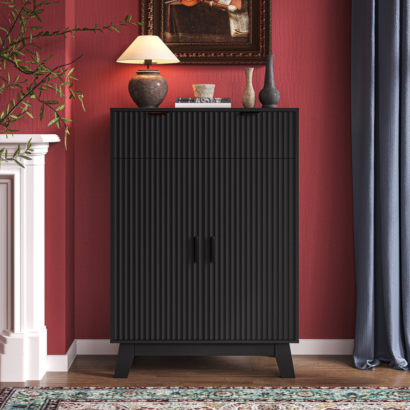 Wavy-Design Double-Door Shoe Cabinet Large Capacity, Adjustable, Black