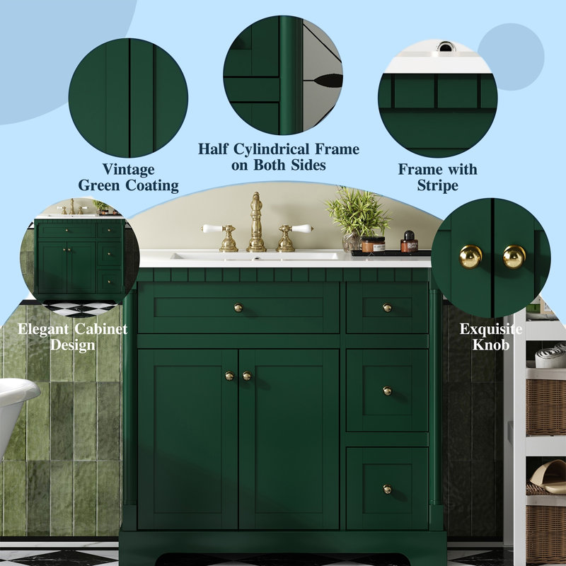 ??freestanding 36" Bathroom Vanity Combo - Ceramic Basin, Soft-close Drawers & Hidden Tip-out Storage