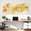Ensemble de 3 tableaux abstraits sur toile, motif vagues dorées et crème, pour la décoration du salon, de la chambre ou du bureau.