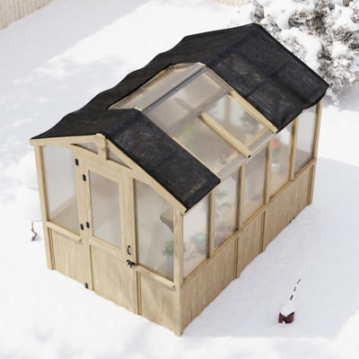 6.7'W X 9.6'D X 7.7’H Wooden Polycarbonate Greenhouse