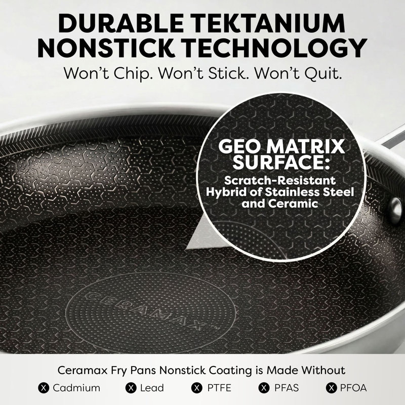 Batterie de cuisine en céramique antiadhésive en acier inoxydable 12 pièces Ceramax, Noir
