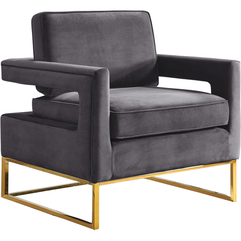 Binghamton Velvet Armchair, Gray Velvet, Gold