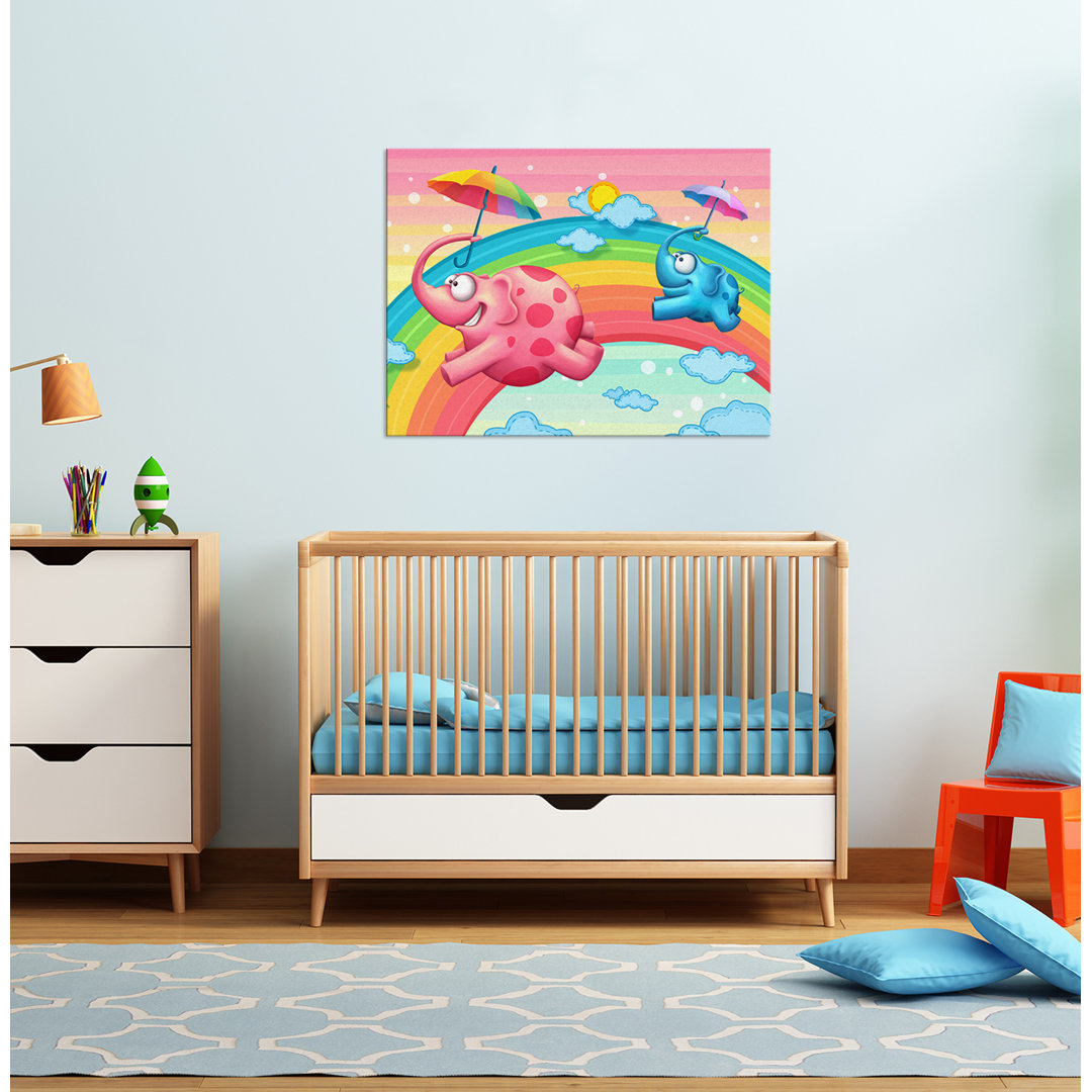 Rainbow Elephants – Premium Leinwanddruck – Kunstdruck – Kinder Kollektion Von TooshToosh