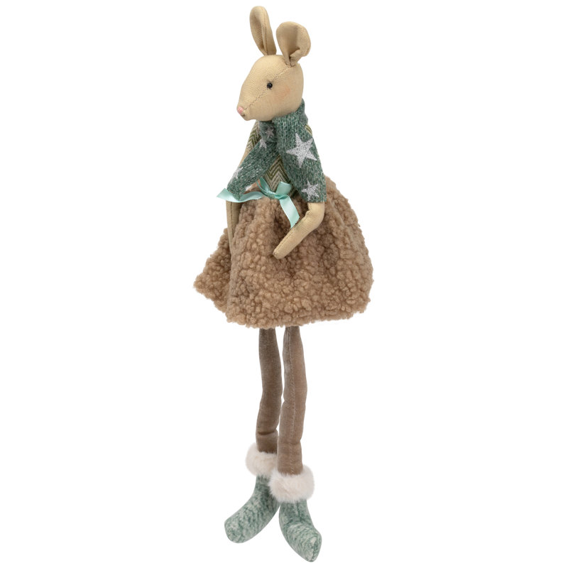 Figurine de Noël de fille assise en peluche avec des jambes pendantes - 18 po