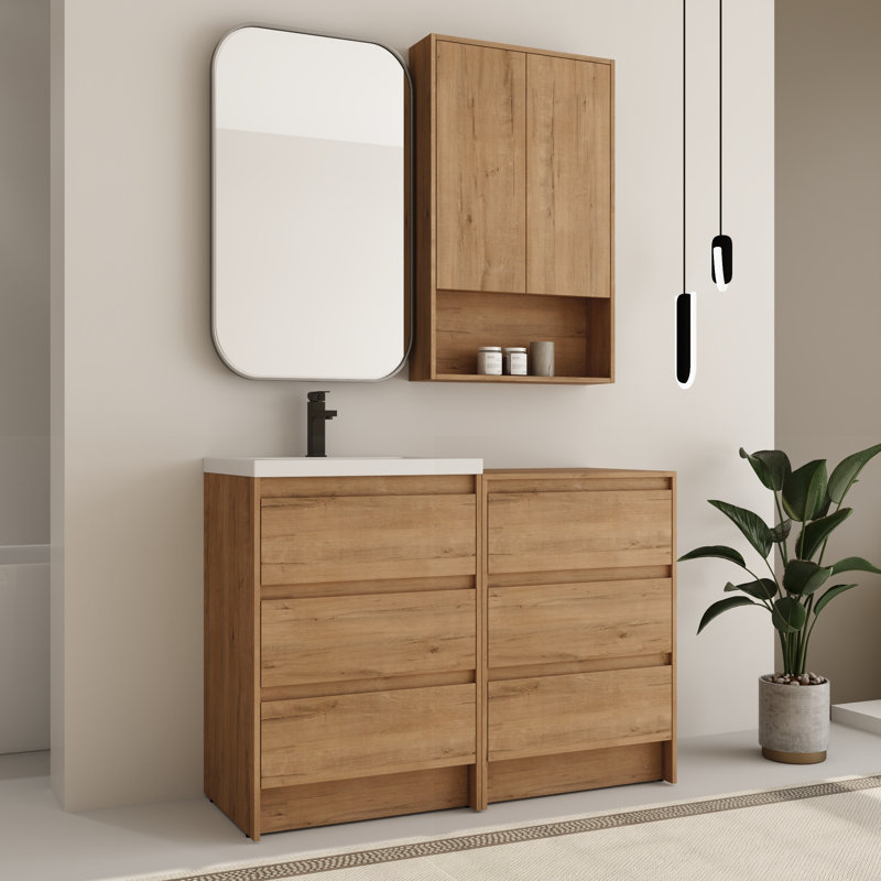 Ensemble de meuble-lavabo simple autoportant 48 po avec comptoir en résine et armoire murale 24 po Bellmead, 48''