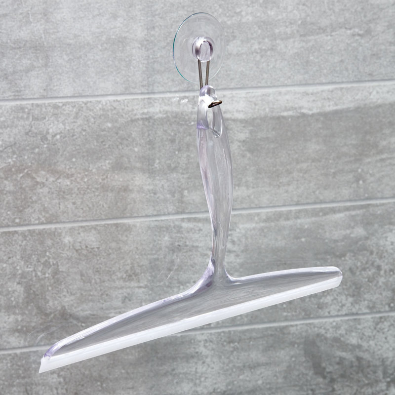 iDesign Plastic Bath Hanging Squeegee for Glass with Suction Hook Holder – 12", Clear, Clear