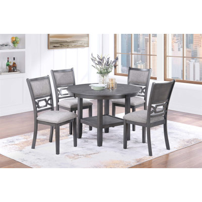 5pc Dining Set Round Table w Shelve Unique Design 4x Side Chairs Modern Contemporary Dining Room Furniture