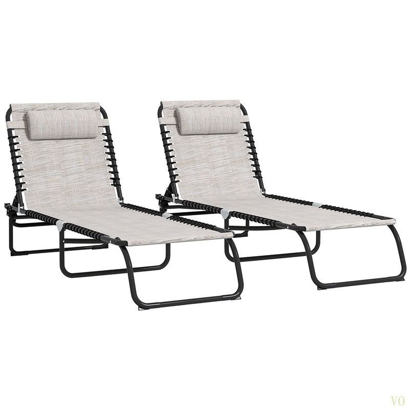 Ensemble de 2 chaises longues pliantes Outsunny, Beige