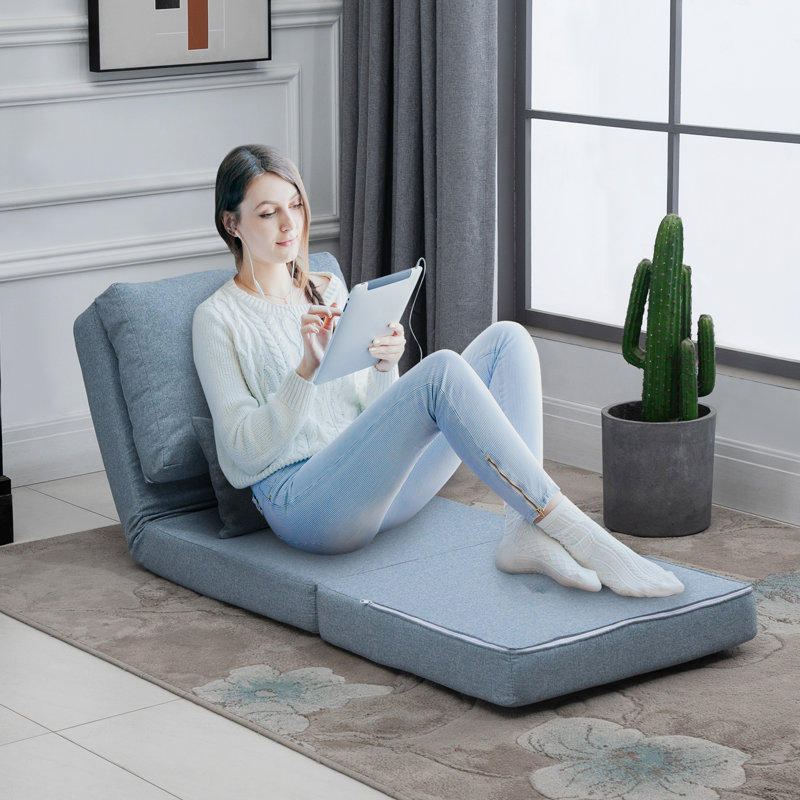Spofford Convertible Flip Chair, Floor Lazy Sofa, Folding Upholstered Couch Bed With Adjustable Backrest, Metal Frame And Pillows For Living Room Bedroom