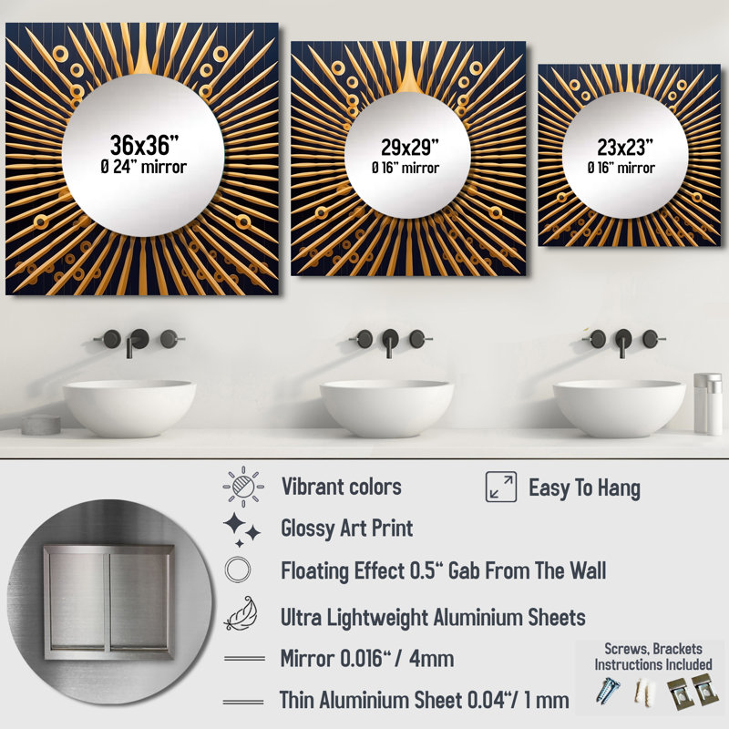 Laleh - Miroir carré moderne pour décoration murale, 29 po x 29 po